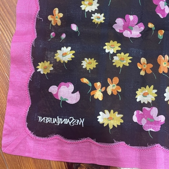 Yves Saint Laurent YSL Floral Handkerchief Small Scarf cotton Authentic vintage - Picture 5 of 8